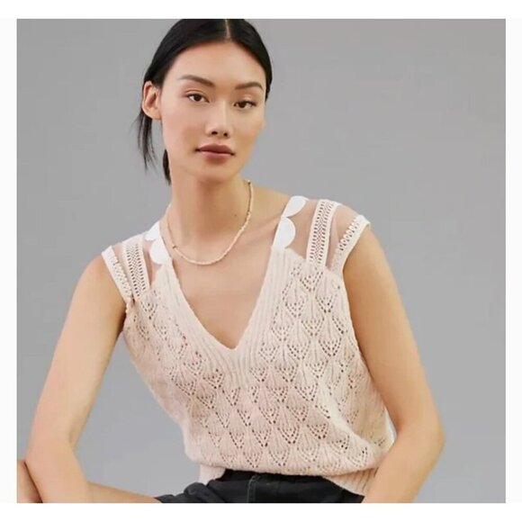 Anthropologie Maeve Peachy Blush Scalloped Knit Sweater Vest-size OS - Picture 11 of 11